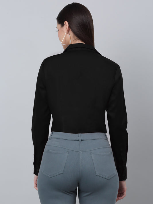 Women's Formal Slim Fit Black Regular Full Sleeve  Shirt