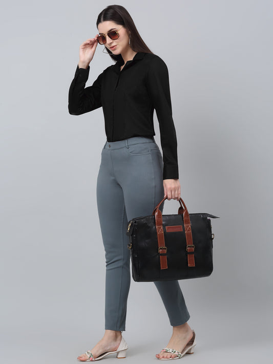Women's Formal Slim Fit Black Regular Full Sleeve  Shirt