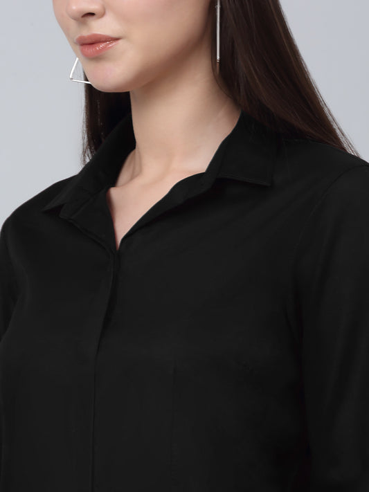Women's Formal Slim Fit Black Regular Full Sleeve  Shirt
