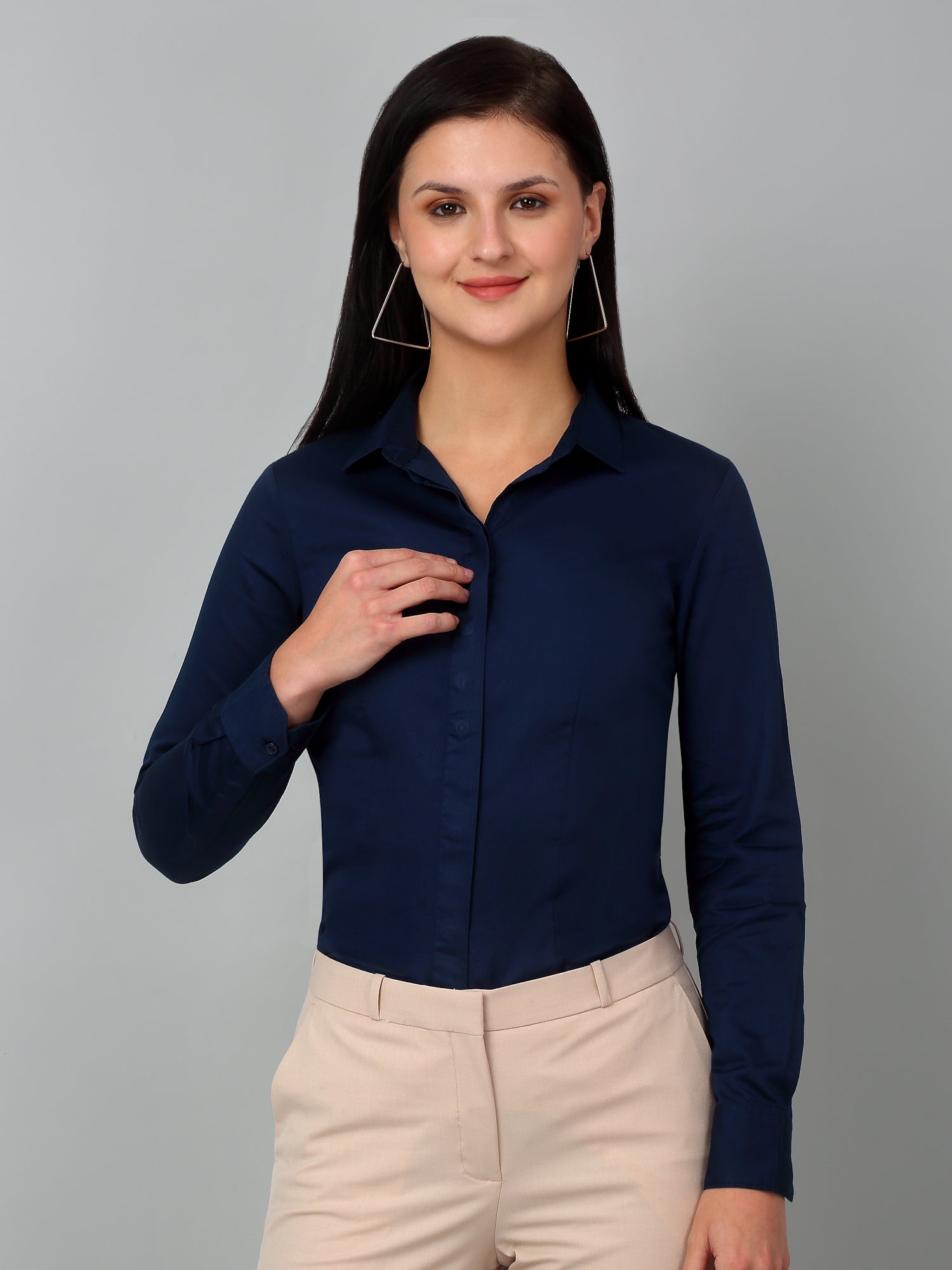 Women's Formal Slim Fit Blue Regular Full Sleeve Shirt – Cantabil