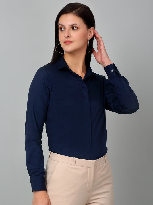 Women's Formal Slim Fit Blue Regular Full Sleeve  Shirt