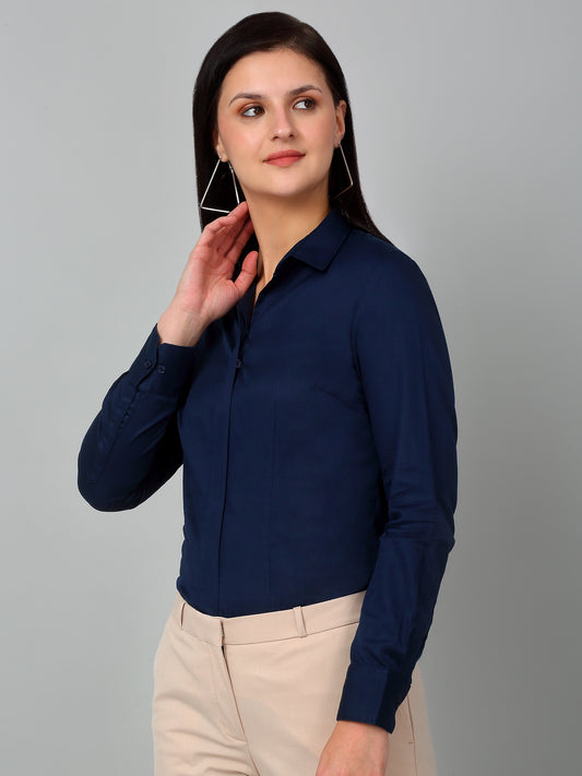 Women's Formal Slim Fit Blue Regular Full Sleeve  Shirt