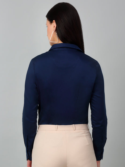 Women's Formal Slim Fit Blue Regular Full Sleeve  Shirt