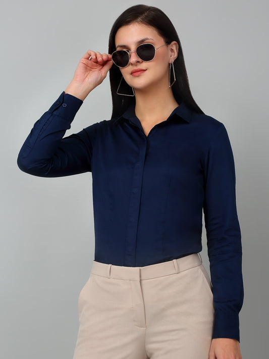 Women's Formal Slim Fit Blue Regular Full Sleeve  Shirt
