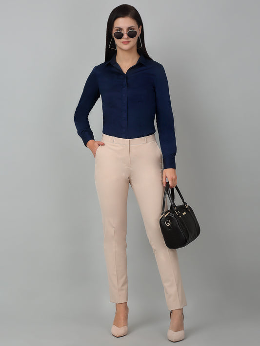 Women's Formal Slim Fit Blue Regular Full Sleeve  Shirt