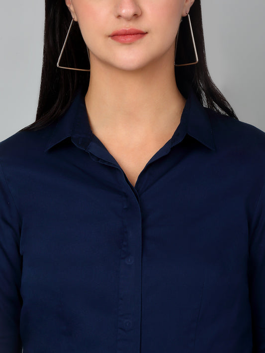 Women's Formal Slim Fit Blue Regular Full Sleeve  Shirt