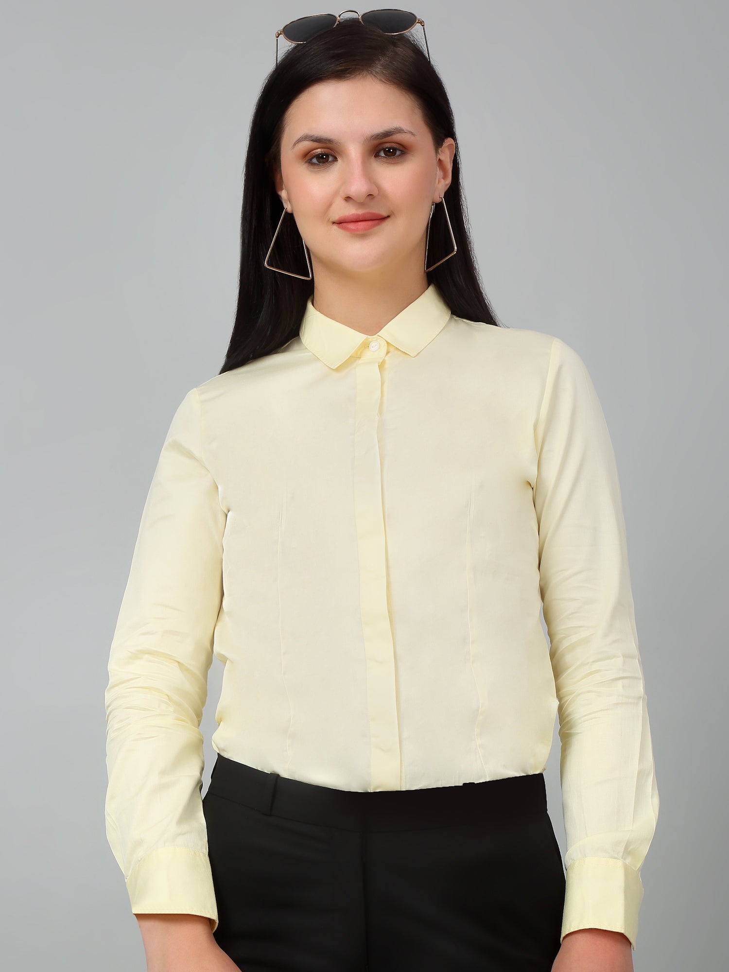 Women's Formal Slim Fit Lemon Regular Full Sleeve Shirt – Cantabil