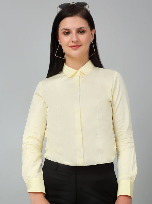 Women's Formal Slim Fit Lemon Regular Full Sleeve  Shirt
