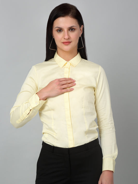 Women's Formal Slim Fit Lemon Regular Full Sleeve  Shirt