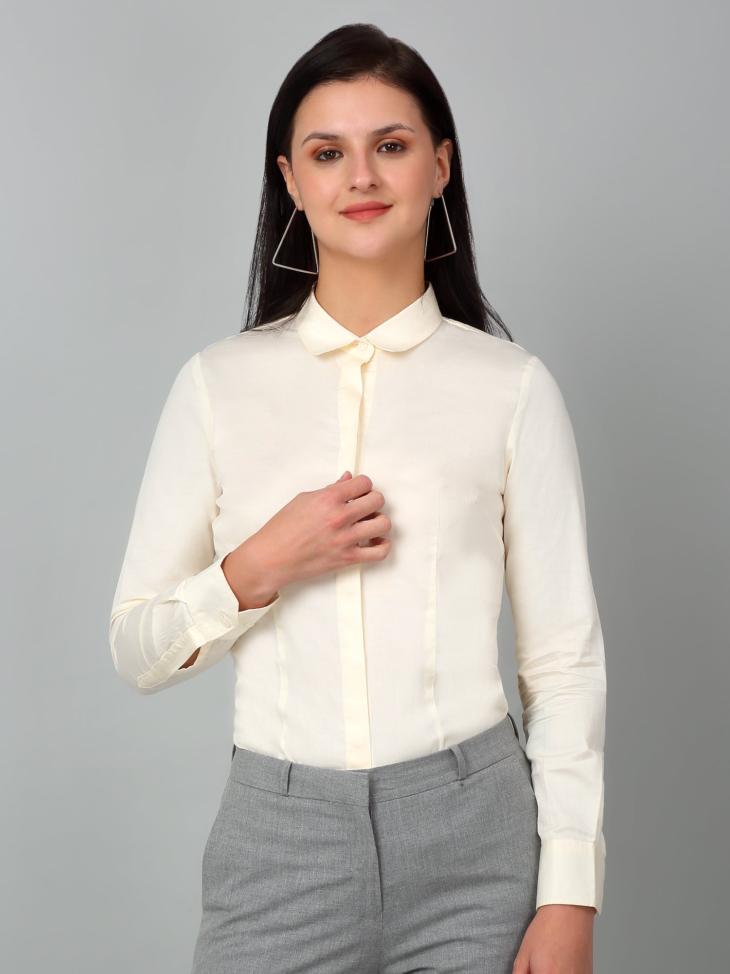 Women's Formal Slim Fit Offwhite Regular Full Sleeve Shirt Cantabil Women's Formal Slim Fit Offwhite Regular Full Sleeve Shirt Cantabil