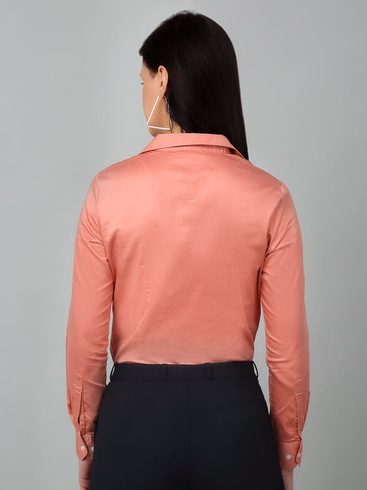 Women's Formal Slim Fit Peach Regular Full Sleeve  Shirt