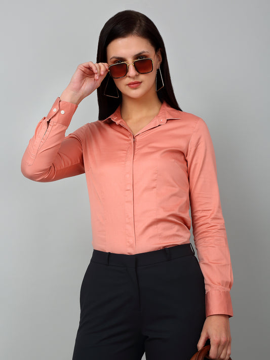 Women's Formal Slim Fit Peach Regular Full Sleeve  Shirt
