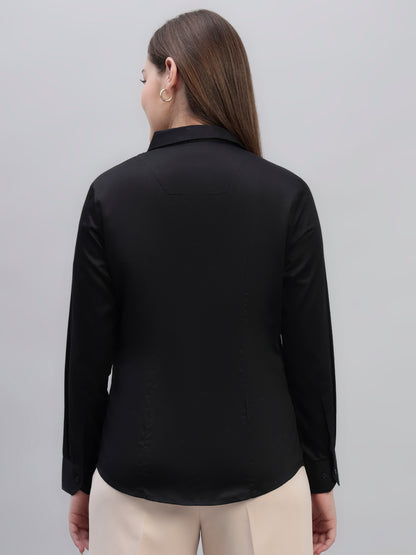 Women Black Slim Fit Formal Shirt | Cantabil