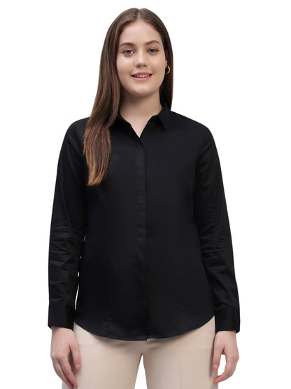 Women Black Slim Fit Formal Shirt | Cantabil