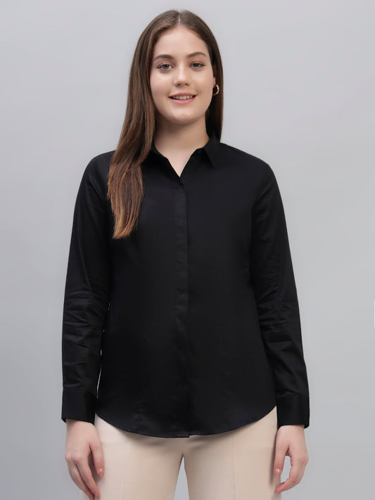 Women's Black Solid Full Sleeves Slim Fit Formal Shirt