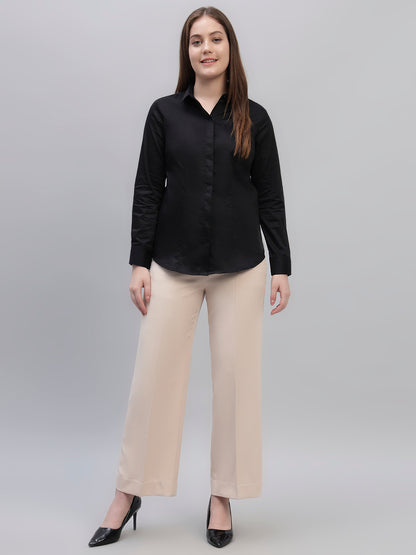 Women Black Slim Fit Formal Shirt | Cantabil