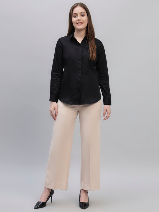 Women's Black Solid Full Sleeves Slim Fit Formal Shirt
