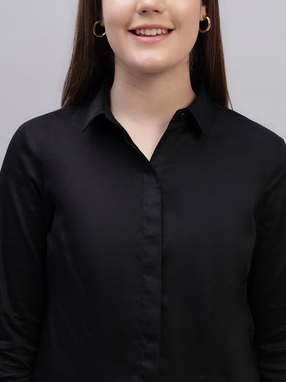 Women Black Slim Fit Formal Shirt | Cantabil