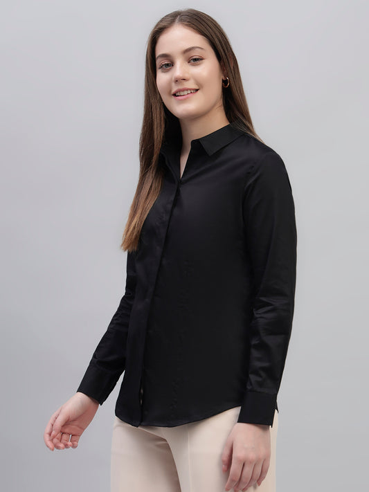 Women's Black Solid Full Sleeves Slim Fit Formal Shirt