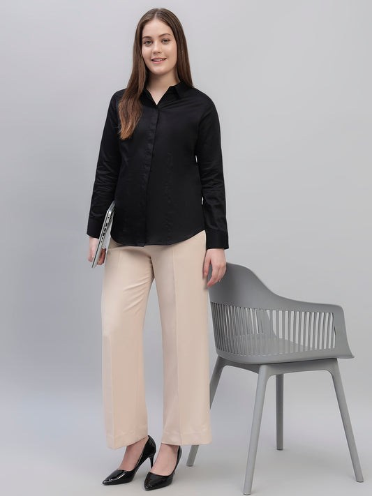 Women's Black Solid Full Sleeves Slim Fit Formal Shirt