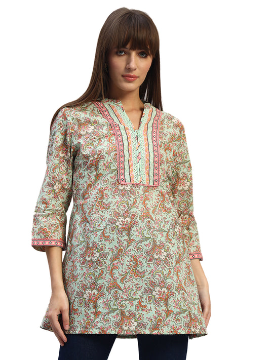 Women's Printed Multi V-Neck 3/4th Sleeves Casual Short Kurti