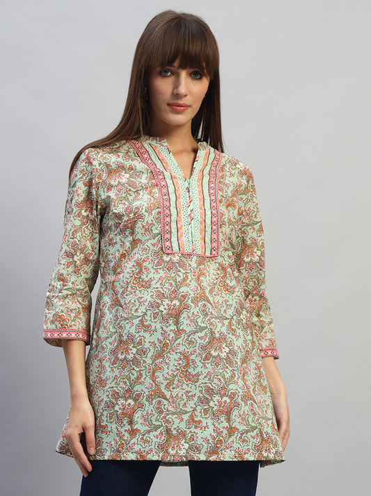 Women's Printed Multi V-Neck 3/4th Sleeves Casual Short Kurti