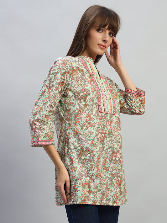 Women's Printed Multi V-Neck 3/4th Sleeves Casual Short Kurti