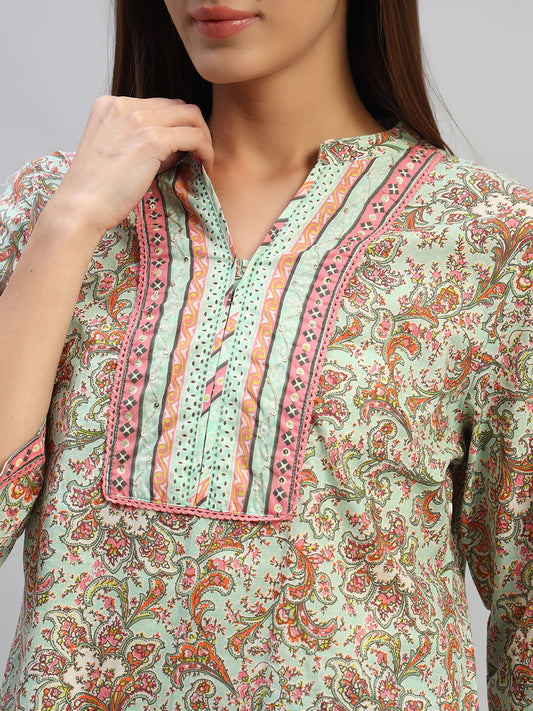 Women's Printed Multi V-Neck 3/4th Sleeves Casual Short Kurti