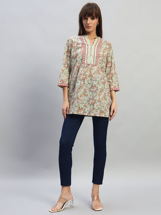 Women's Printed Multi V-Neck 3/4th Sleeves Casual Short Kurti