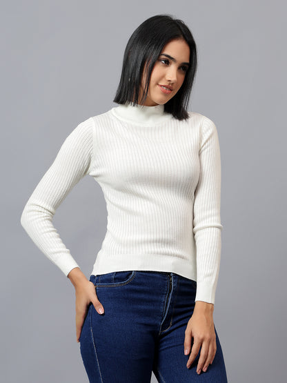 Women's Off White Self Design High Neck Skeevi