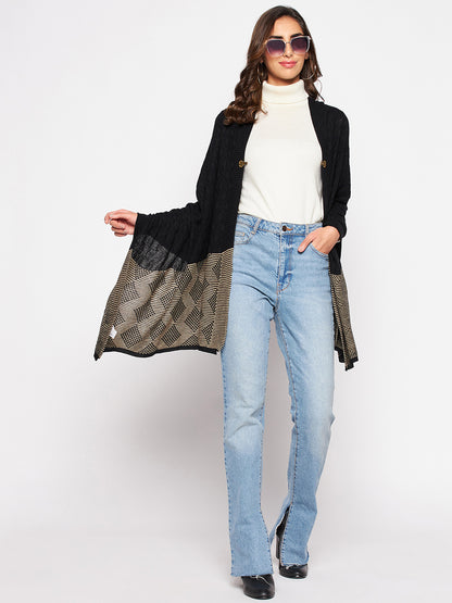 Women's Casual Black Jacquard Pattern Stole
