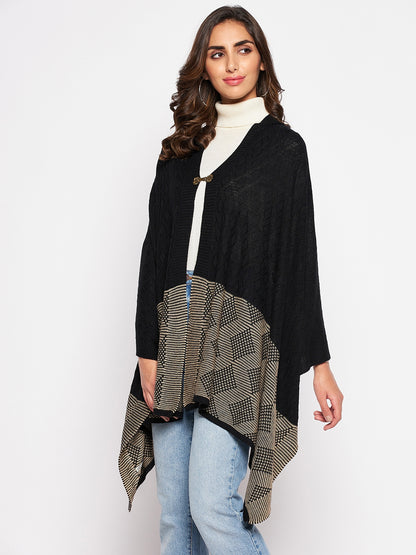 Women's Casual Black Jacquard Pattern Stole