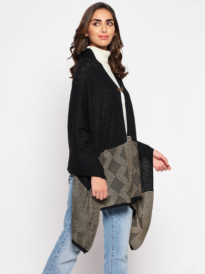 Women's Casual Black Jacquard Pattern Stole