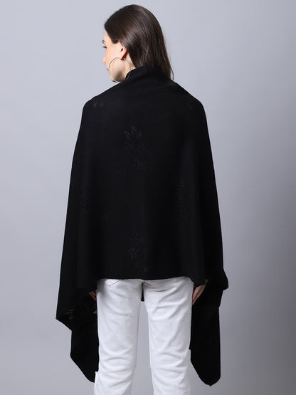 Women's Casual Black Self design Jacquard Stole
