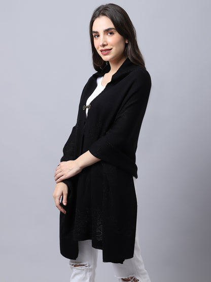Women's Casual Black Self design Jacquard Stole