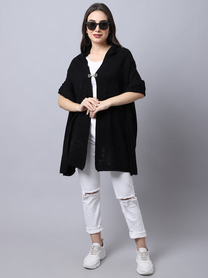 Women's Casual Black Self design Jacquard Stole