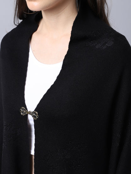 Women's Casual Black Self design Jacquard Stole