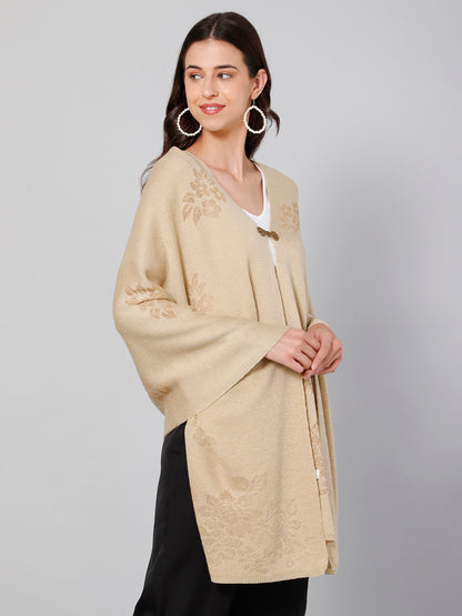 Women's Casual  Beige Self Floral jacquard pattern  Stole