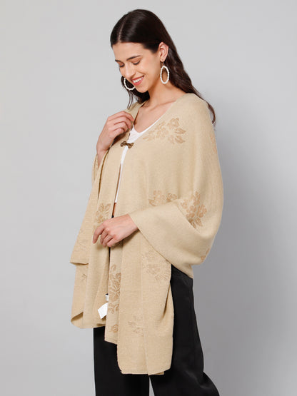 Women's Casual  Beige Self Floral jacquard pattern  Stole
