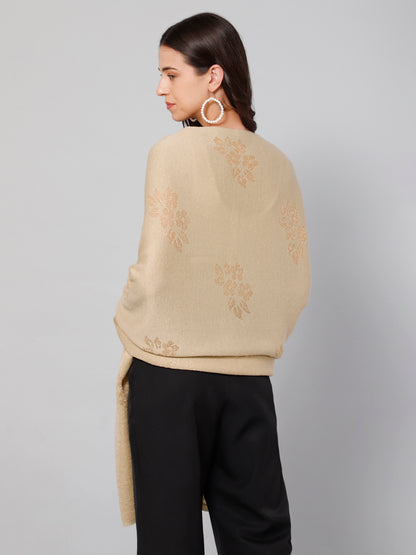 Women's Casual  Beige Self Floral jacquard pattern  Stole