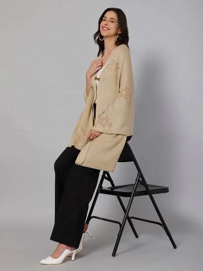 Women's Casual  Beige Self Floral jacquard pattern  Stole