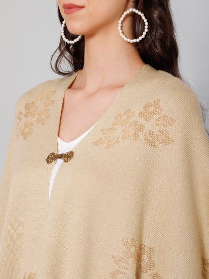 Women's Casual  Beige Self Floral jacquard pattern  Stole