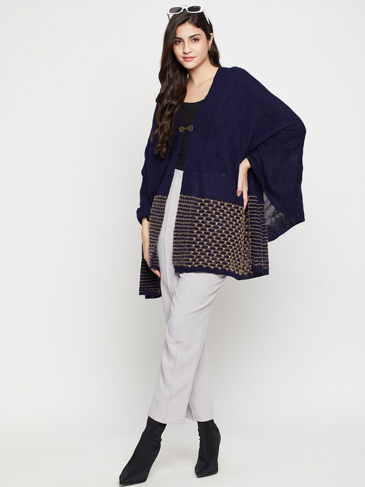 Women's Casual  Navy Jacquard Pattern  Stole