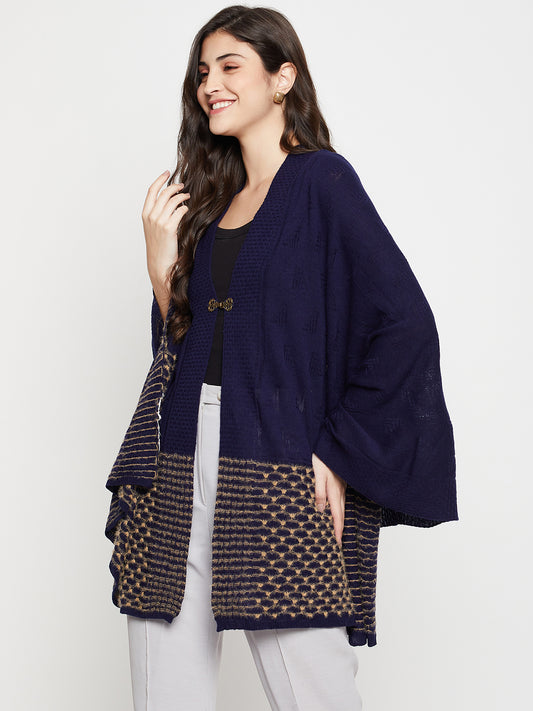 Women's Casual  Navy Jacquard Pattern  Stole
