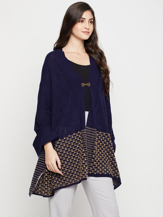 Women's Casual  Navy Jacquard Pattern  Stole