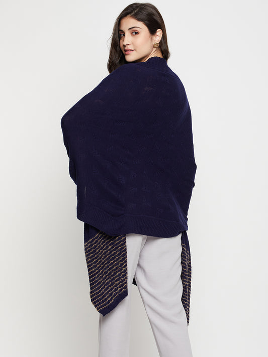 Women's Casual  Navy Jacquard Pattern  Stole
