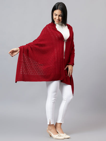 Women's Casual Red Jacquard Stole
