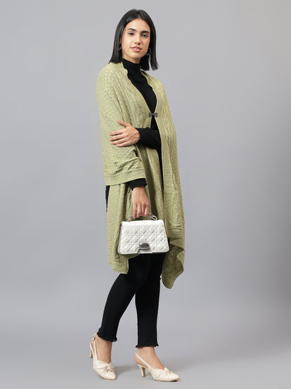 Women's Casual Pista Green Jacquard Stole