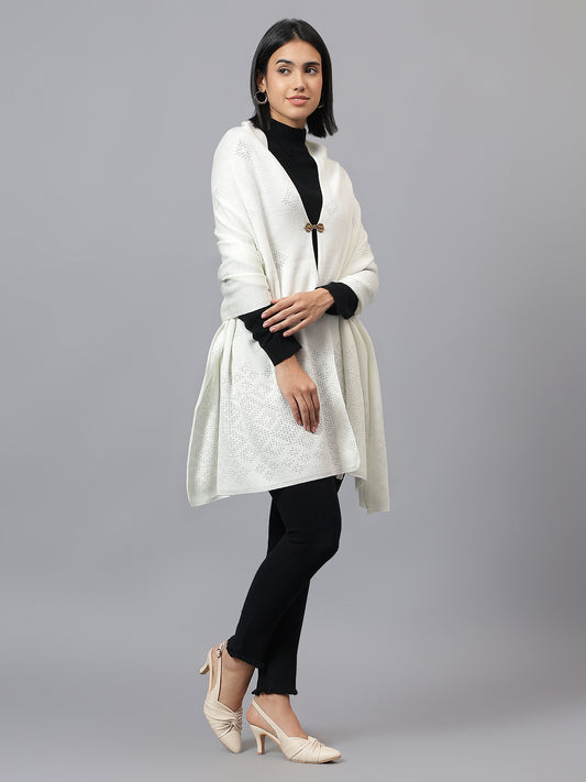 Women's Casual Off White Jacquard Stole