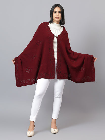 Women's Casual Maroon Jacquard Stole